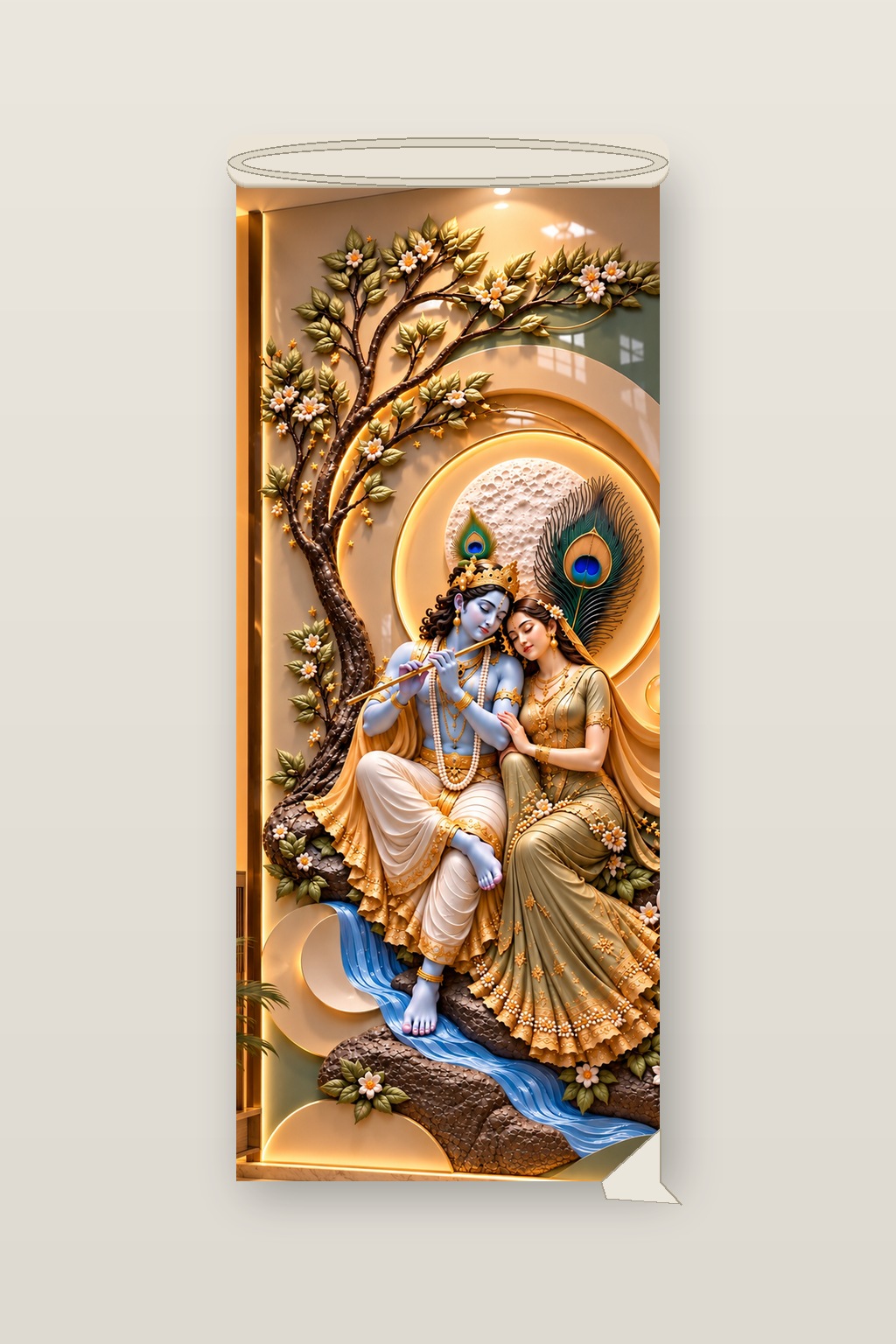 SPL Radha Krishna Floral Harmony Rollable Wallpaper — SPL Premium Wallpaper